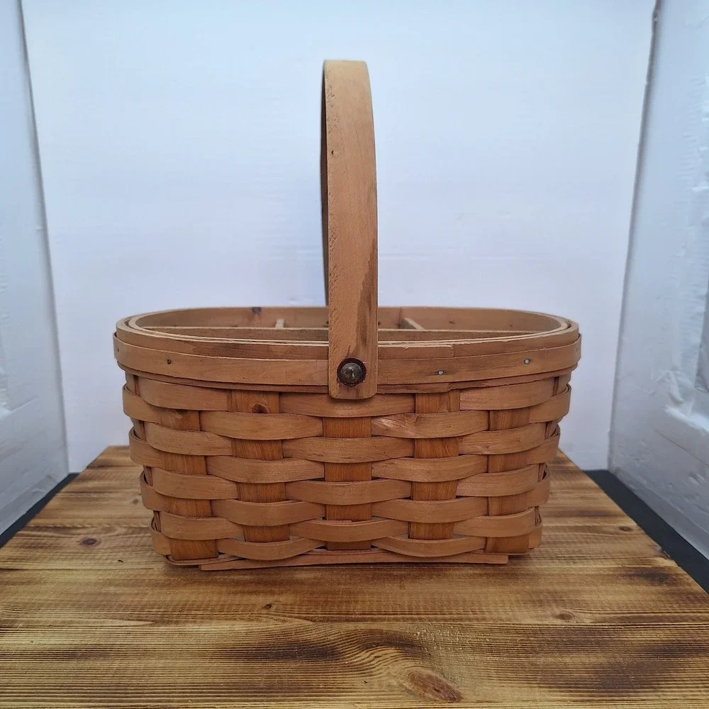 Hand Woven Amash Utensil Plate Holder Basket 11x6 Natural Wood Caddy